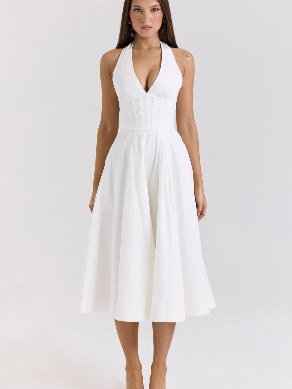 House of CB ALLENA
White Stretch Cotton Halter Midi Sundress